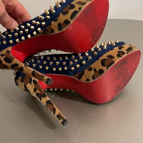 Lady peep studded leopard blue suede open toe heels - Picture 11 of 14